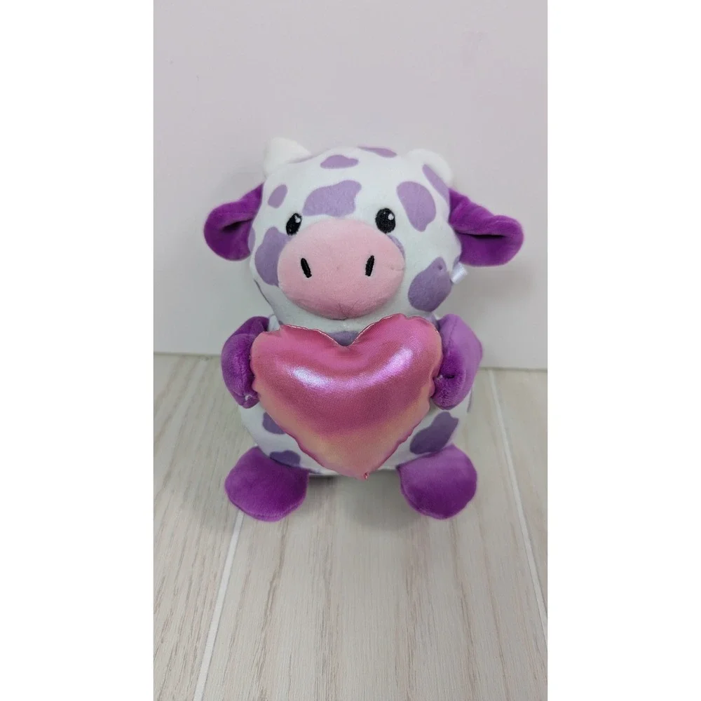 Target Animal Adventures Purple Spotted Cow Squishy Plush Pink Heart
